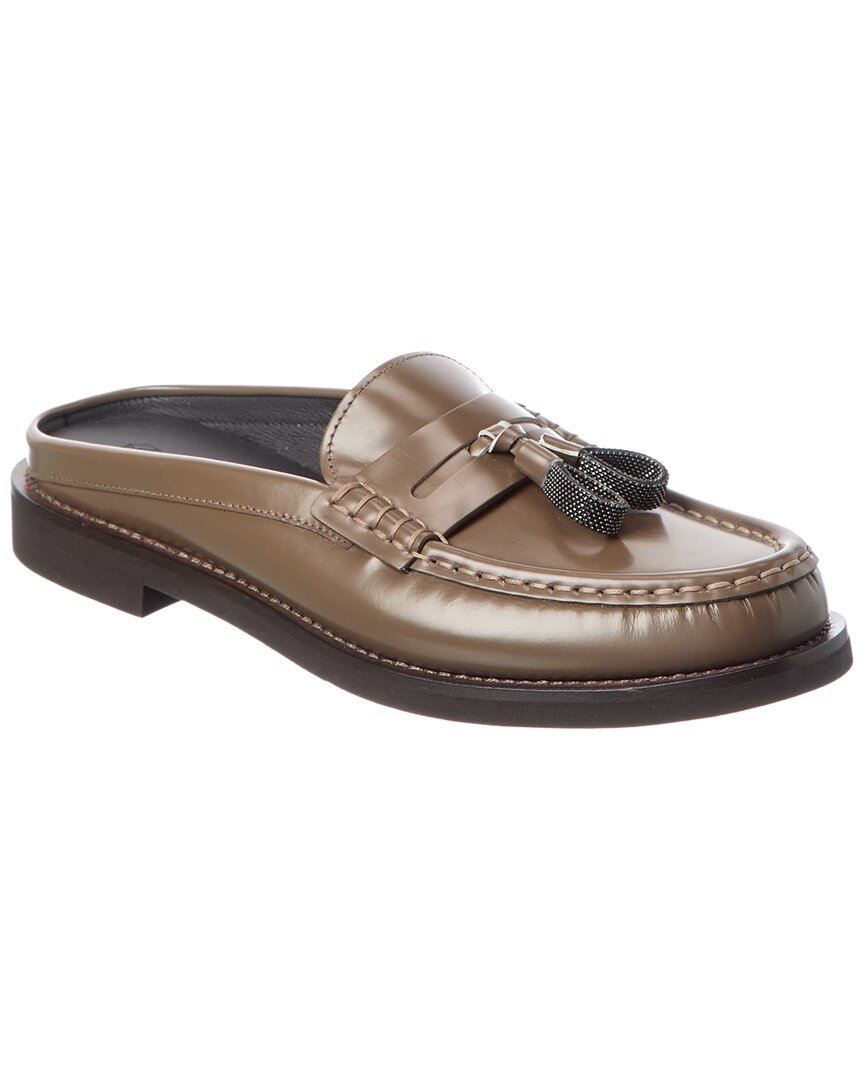 Brunello Cucinelli Leather Mule In Animal Print