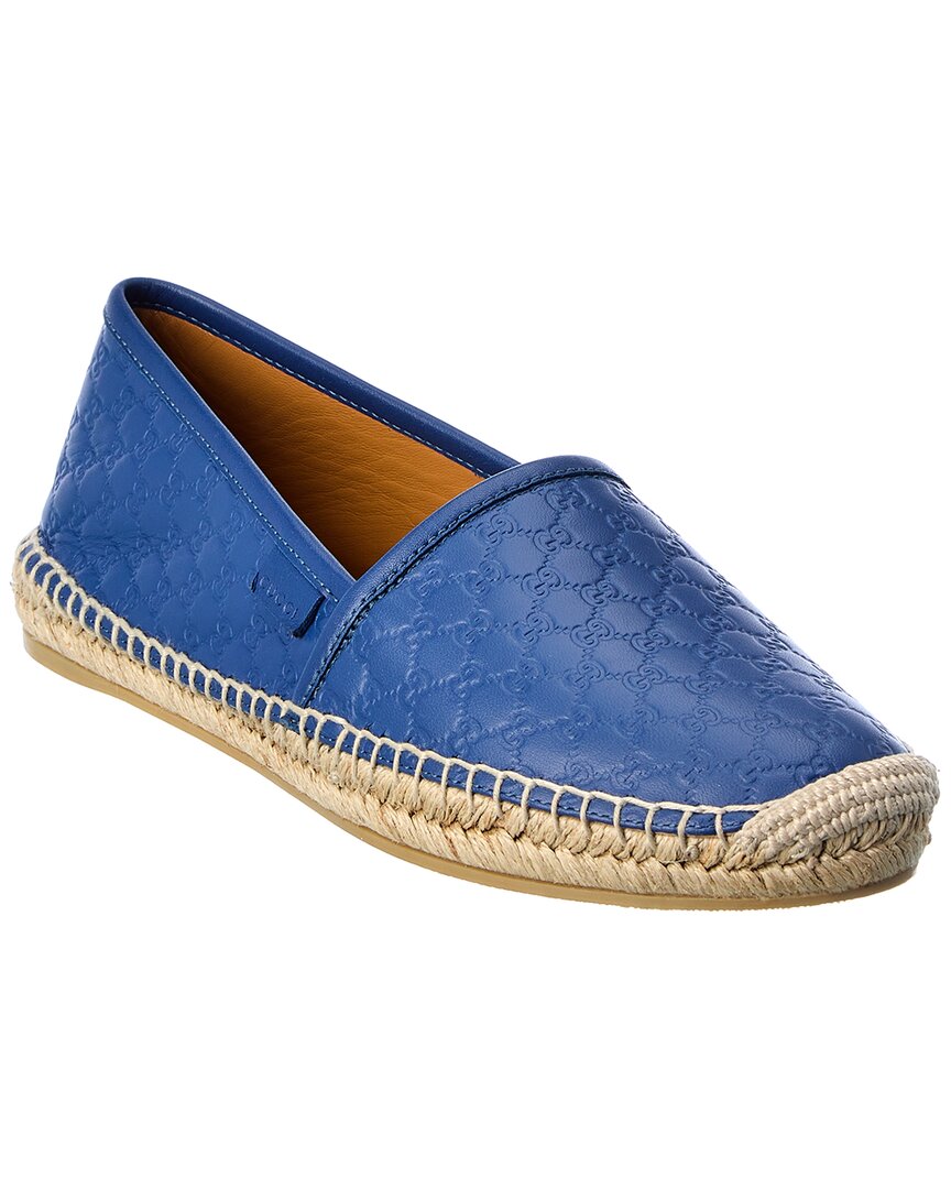 Shop Gucci Gg Leather Espadrille In Blue