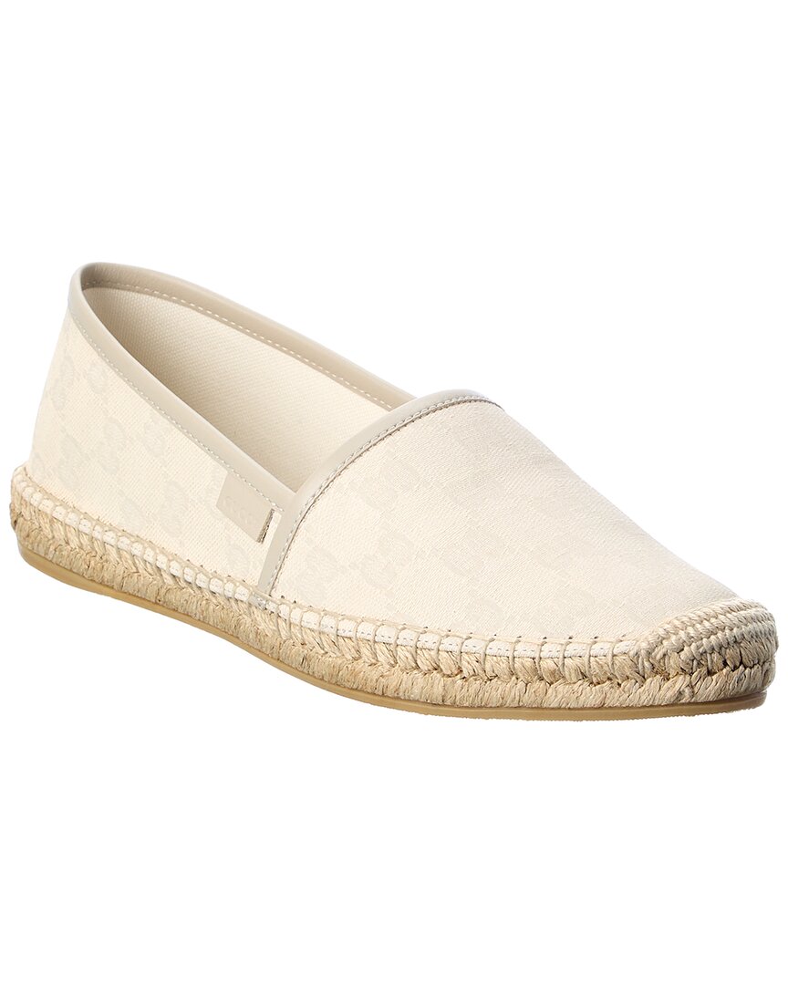 Shop Gucci Gg Canvas & Leather Espadrille In Beige