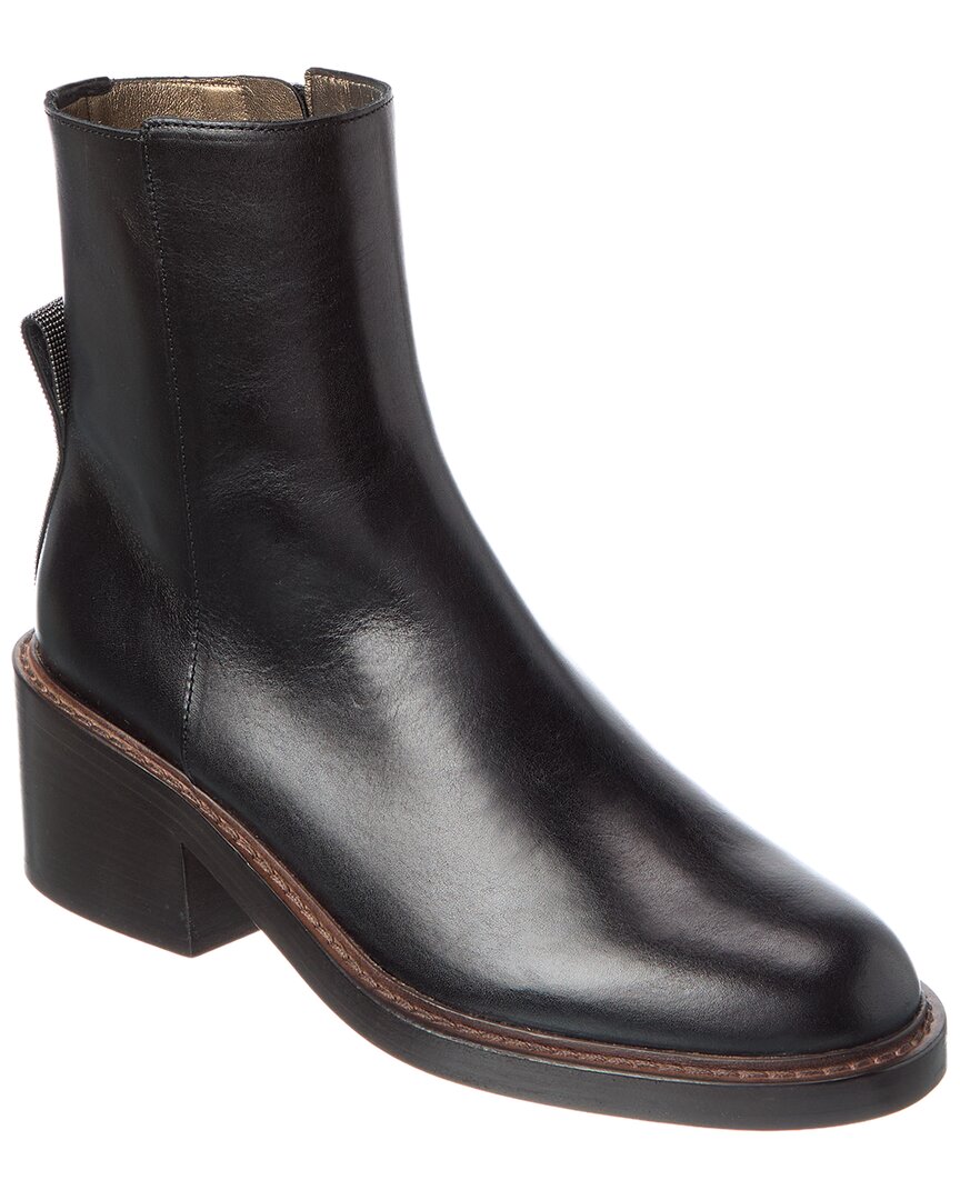 Brunello Cucinelli Leather Bootie In Black