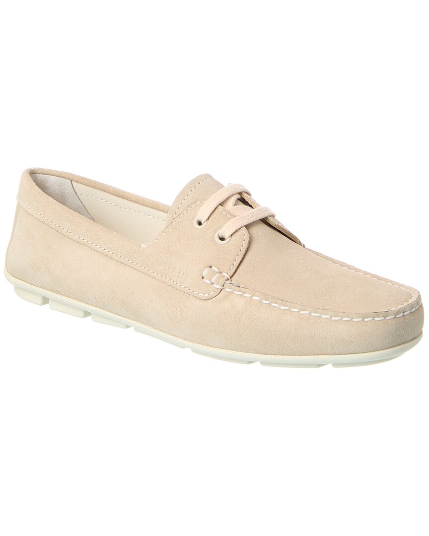 Prada Embossed Suede Driving Shoe In Pink