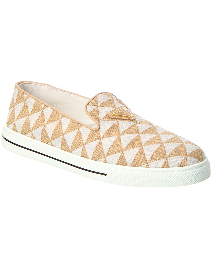 Prada Logo Jacquard & Leather Slip-on Sneaker In Multi