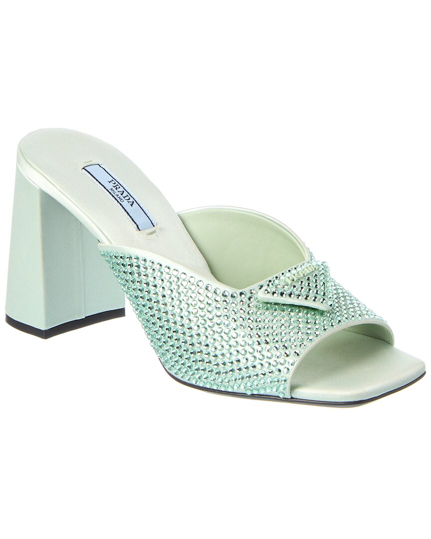 Prada Logo Crystals Satin Sandal In Animal Print