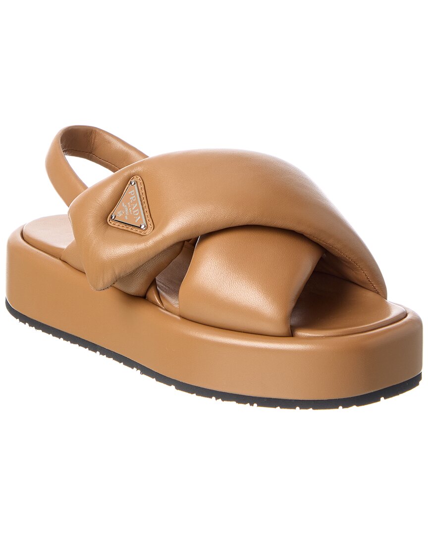 Prada Soft Padded Leather Sandal In Brown