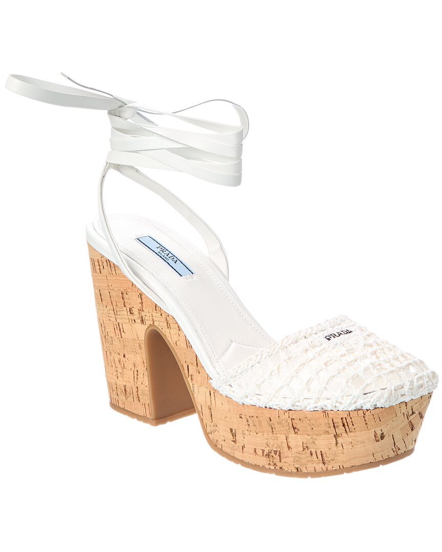 Prada Logo Leather Sandal In White