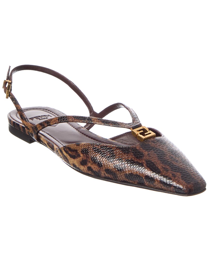 Fendi Karung Snakeskin Slingback Flat In Brown