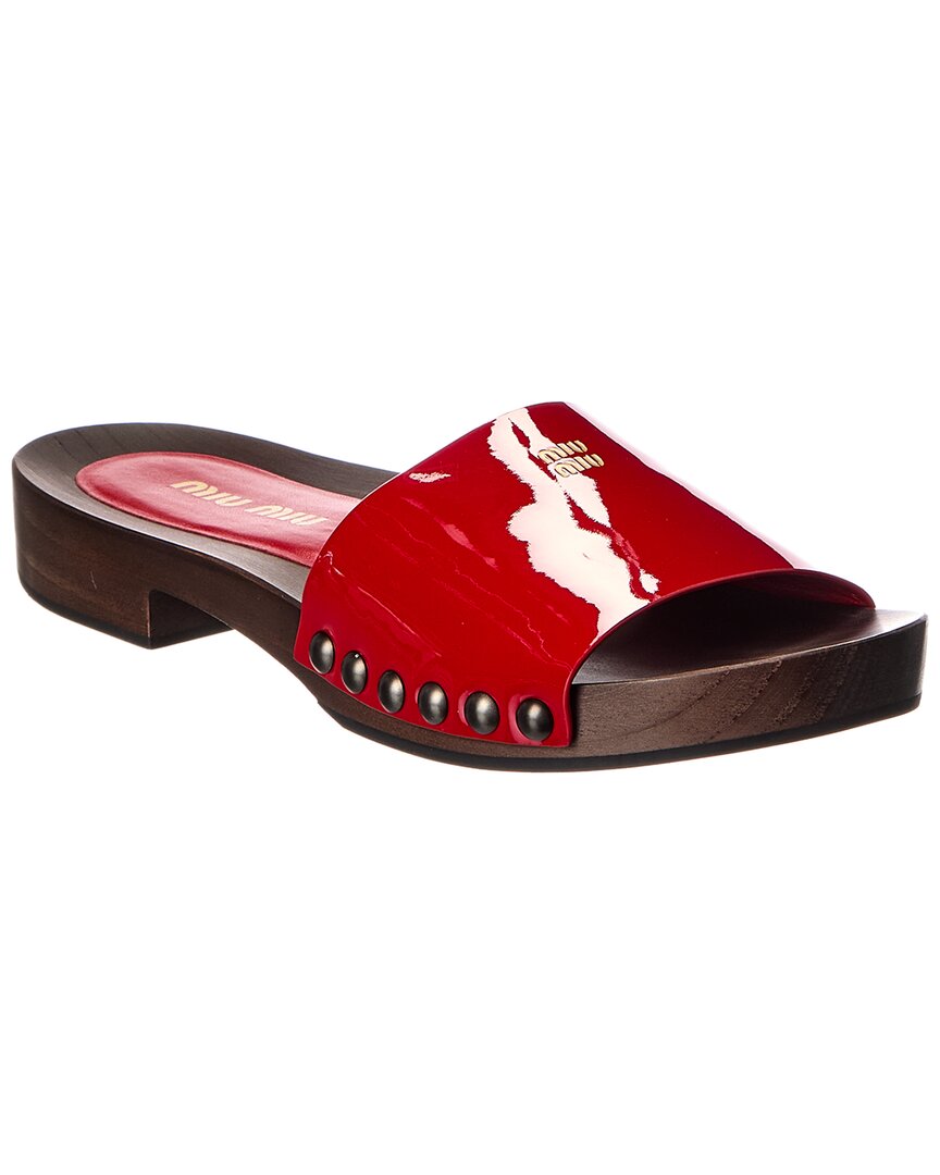 Miu Miu Studded Open Toe Flat Sandals In Red