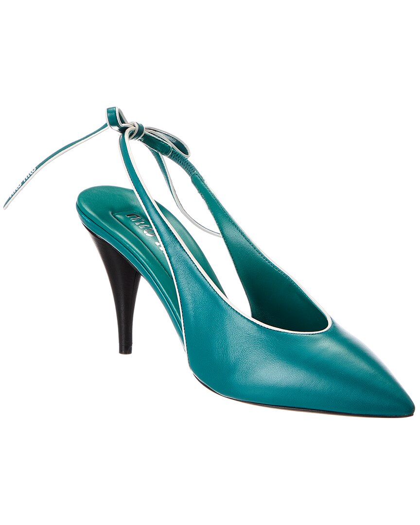 Miu Miu Leather Slingback Pump In Blue