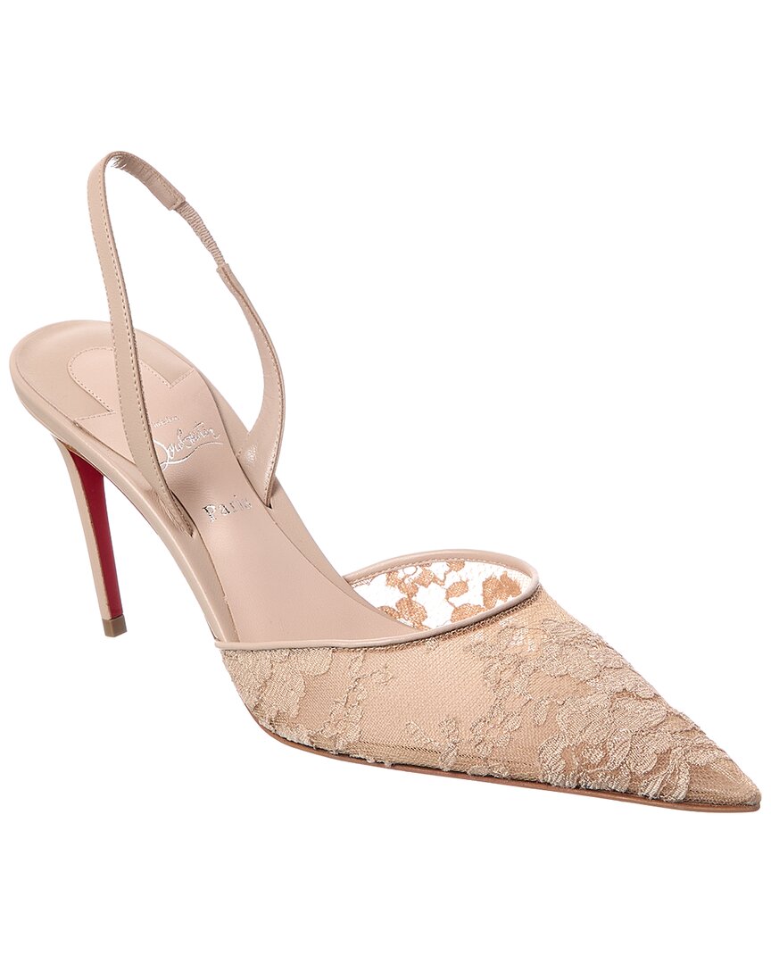 Christian Louboutin Kate Max O Sling 85 Lace & Leather Slingback Pump In Neutral