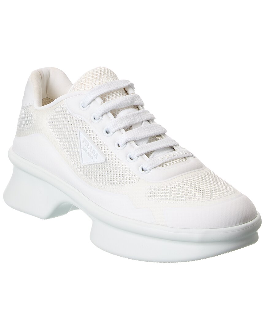 Prada Mesh & Leather Sneaker In White