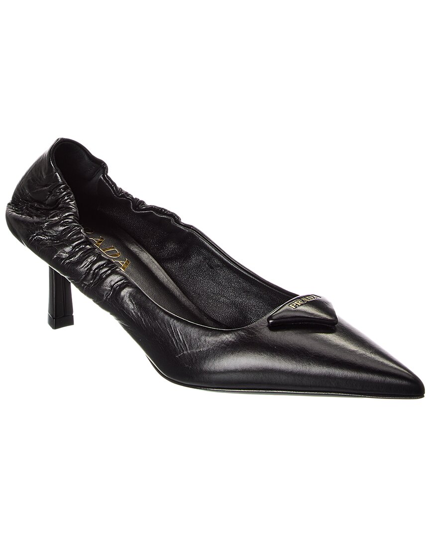 Prada Pointed Toe Kitten Heel Pumps With Ruched Detail In Black