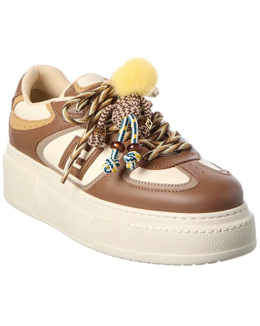 Fendi Dnu Inv  Match Leather Platform Sneaker In Brown