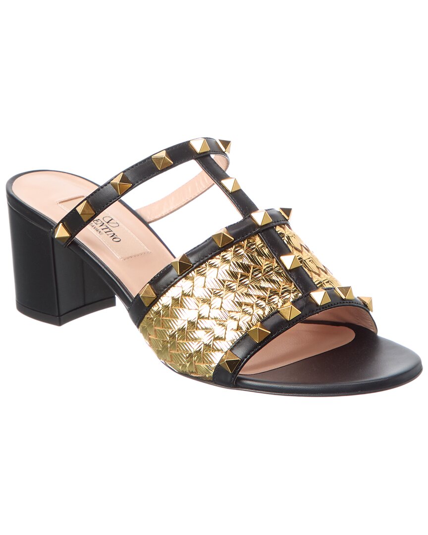 Valentino Garavani Valentino Rockstud 60 Leather Sandal In Black