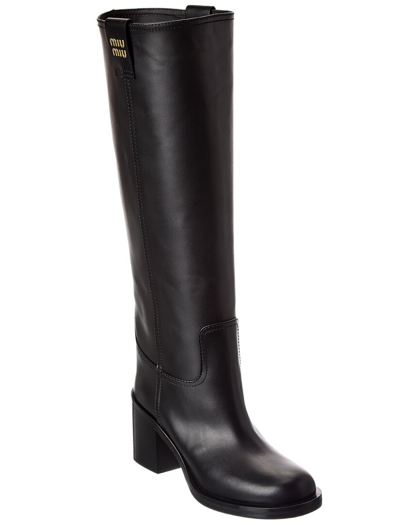 Miu Miu Leather Riding Boot In Black
