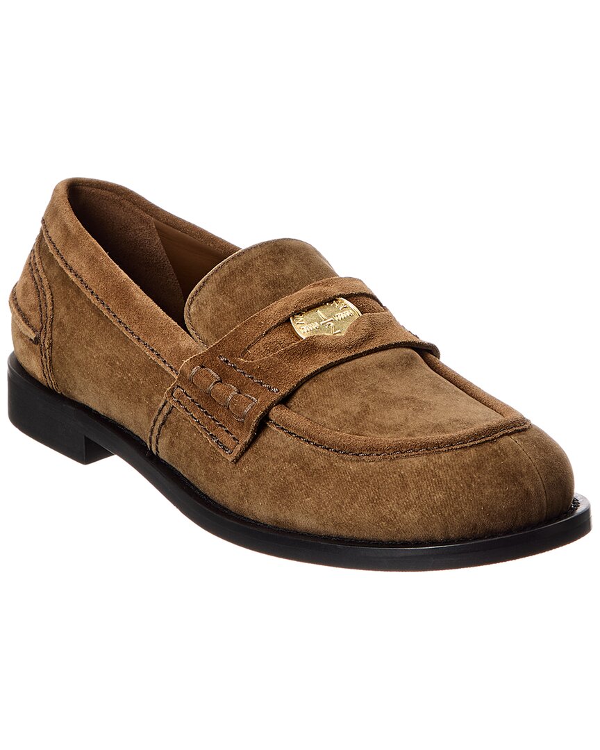 Miu Miu Coin-plaque Suede Loafers In Brown