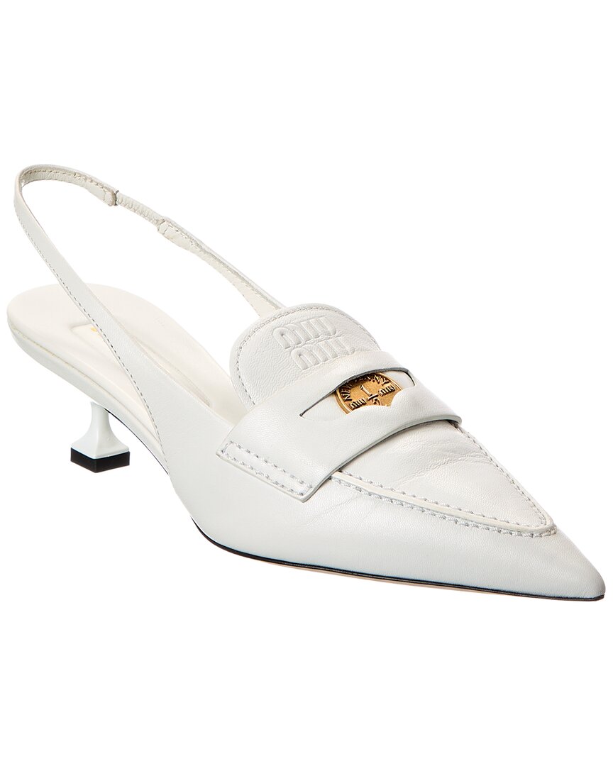 Miu Miu Leather Slingback Pump In White