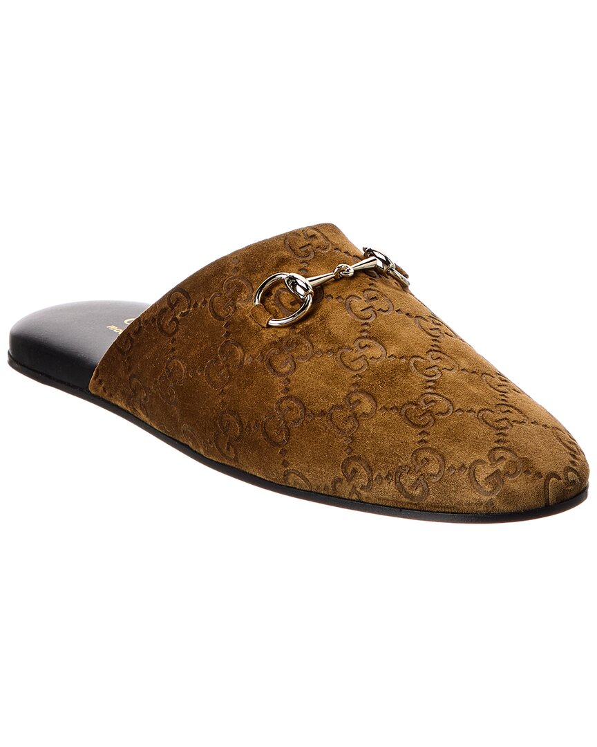 Gucci Horsebit Gg Suede Mule In Brown
