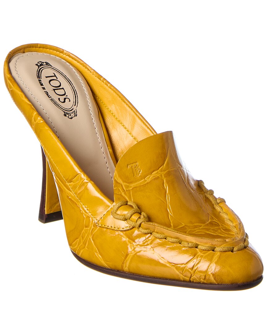 Tod's Croc-embossed Leather Mule In Yellow