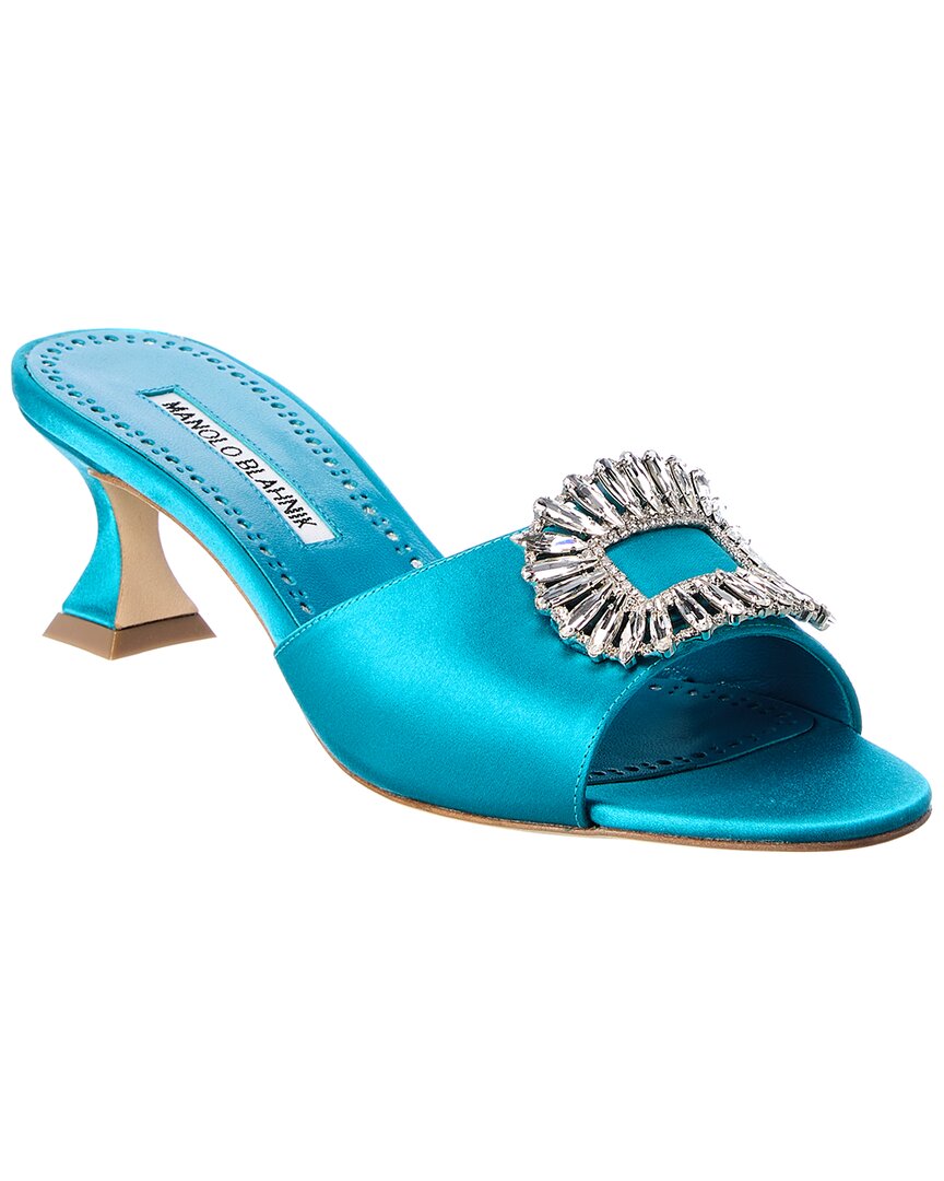 Shop Manolo Blahnik Laalita 50 Satin Sandal In Blue