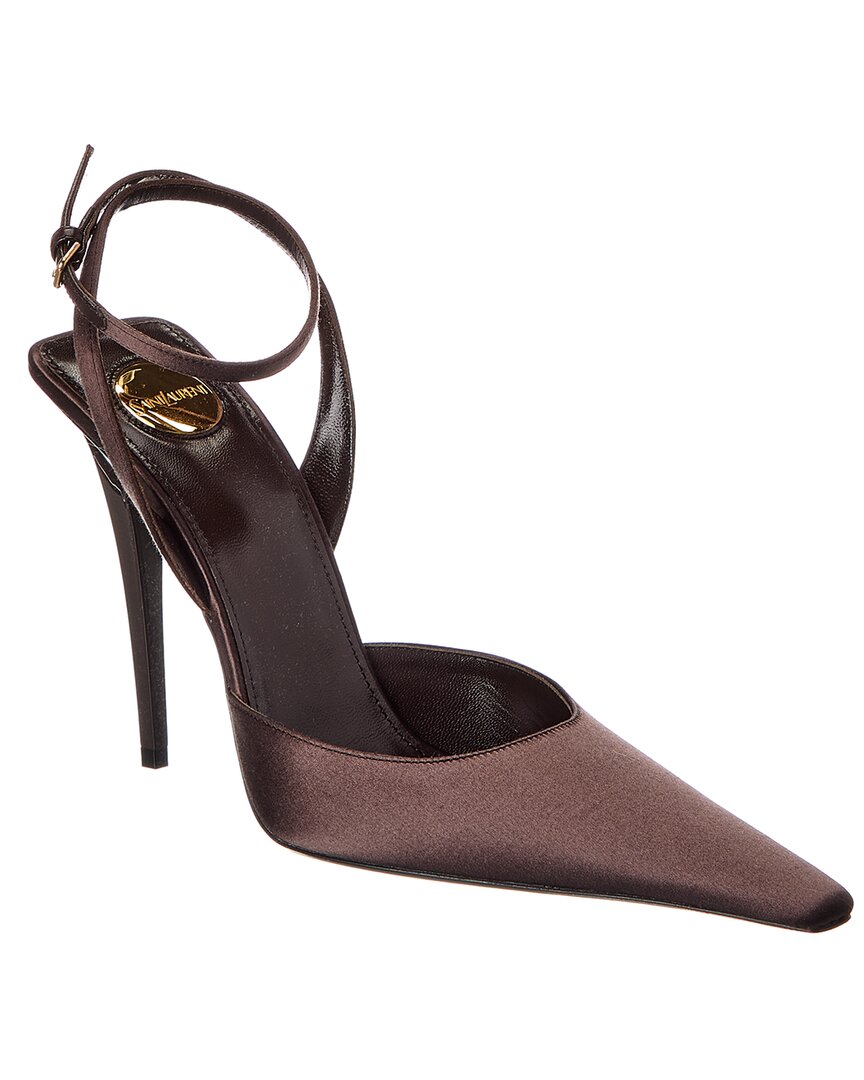 Saint Laurent Cabourg Satin Pump In Brown