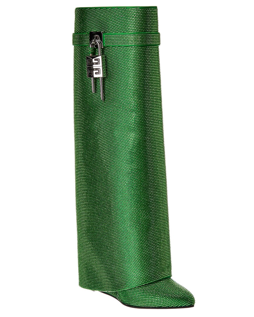 Givenchy Shark Lock Satin Knee-high Boot In Green