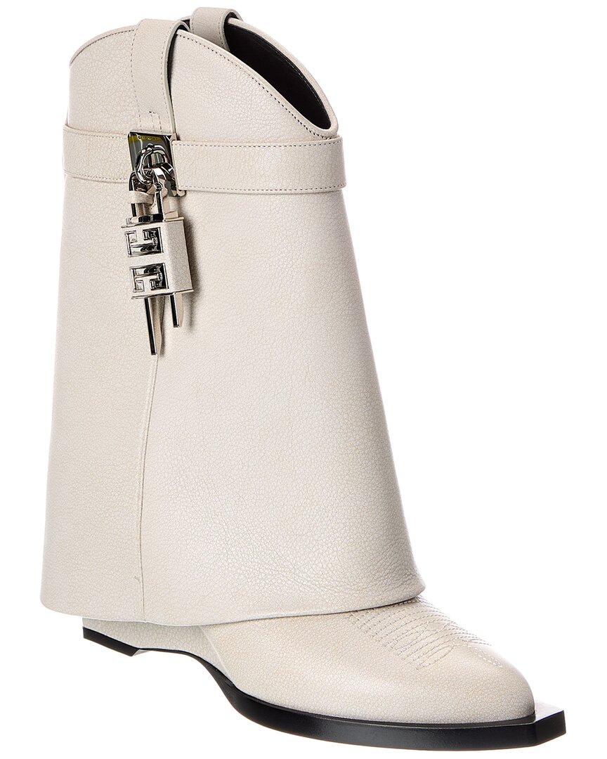 Givenchy Shark Lock Leather Cowboy Boot In Neutral