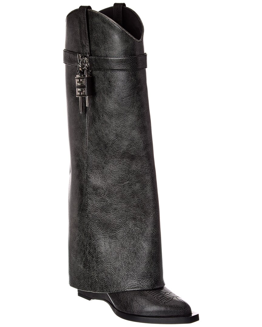 Givenchy Shark Lock Leather Knee-high Boot In Black