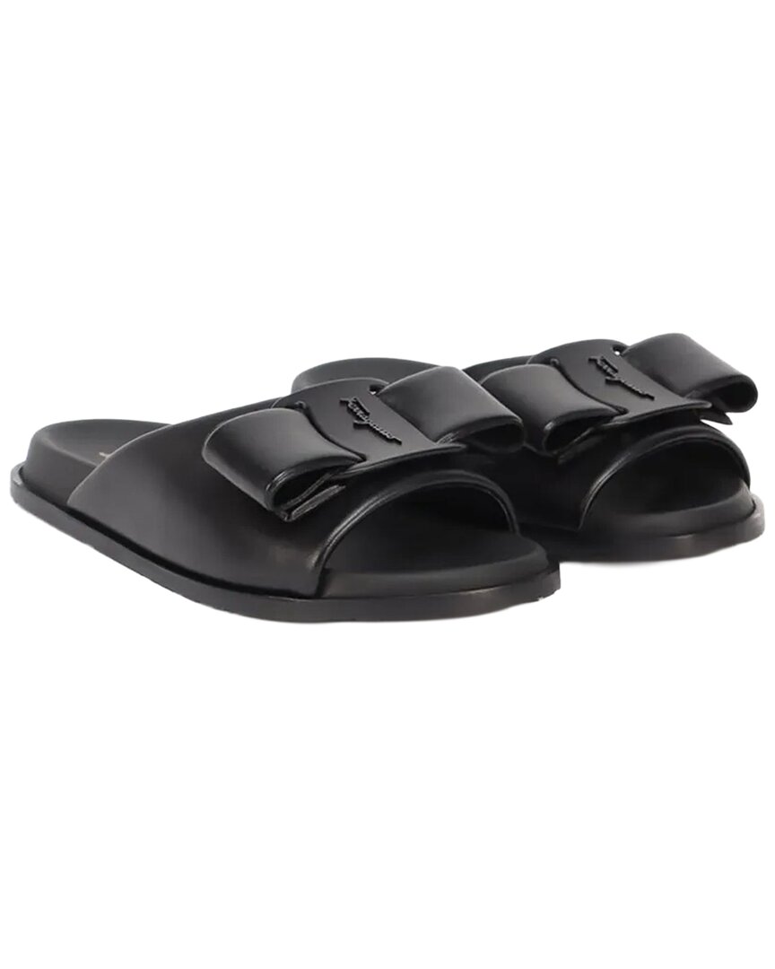 Ferragamo Vara Bow Leather Slide In Black