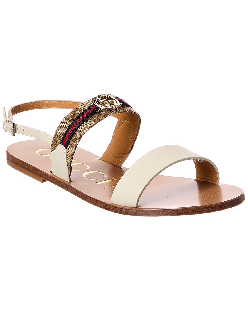 Gucci Interlocking G Gg Canvas & Leather Sandal In Brown