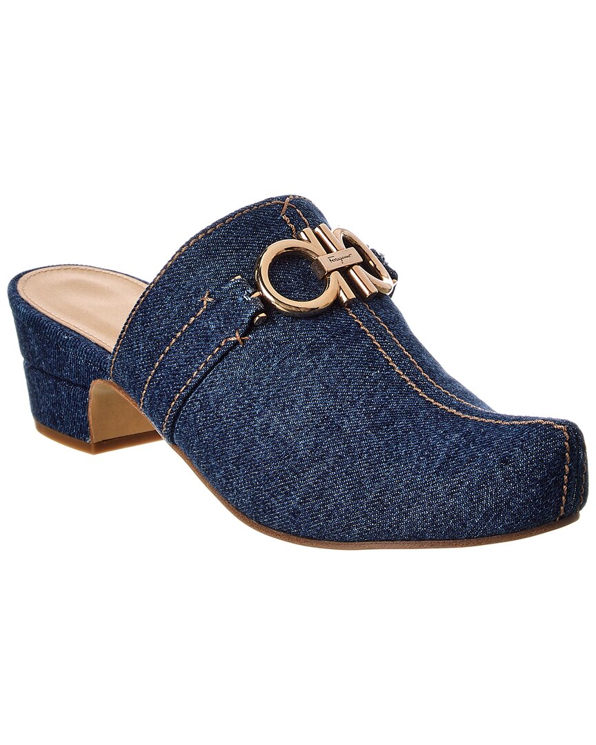 Ferragamo Phobos Denim Mules In Blue