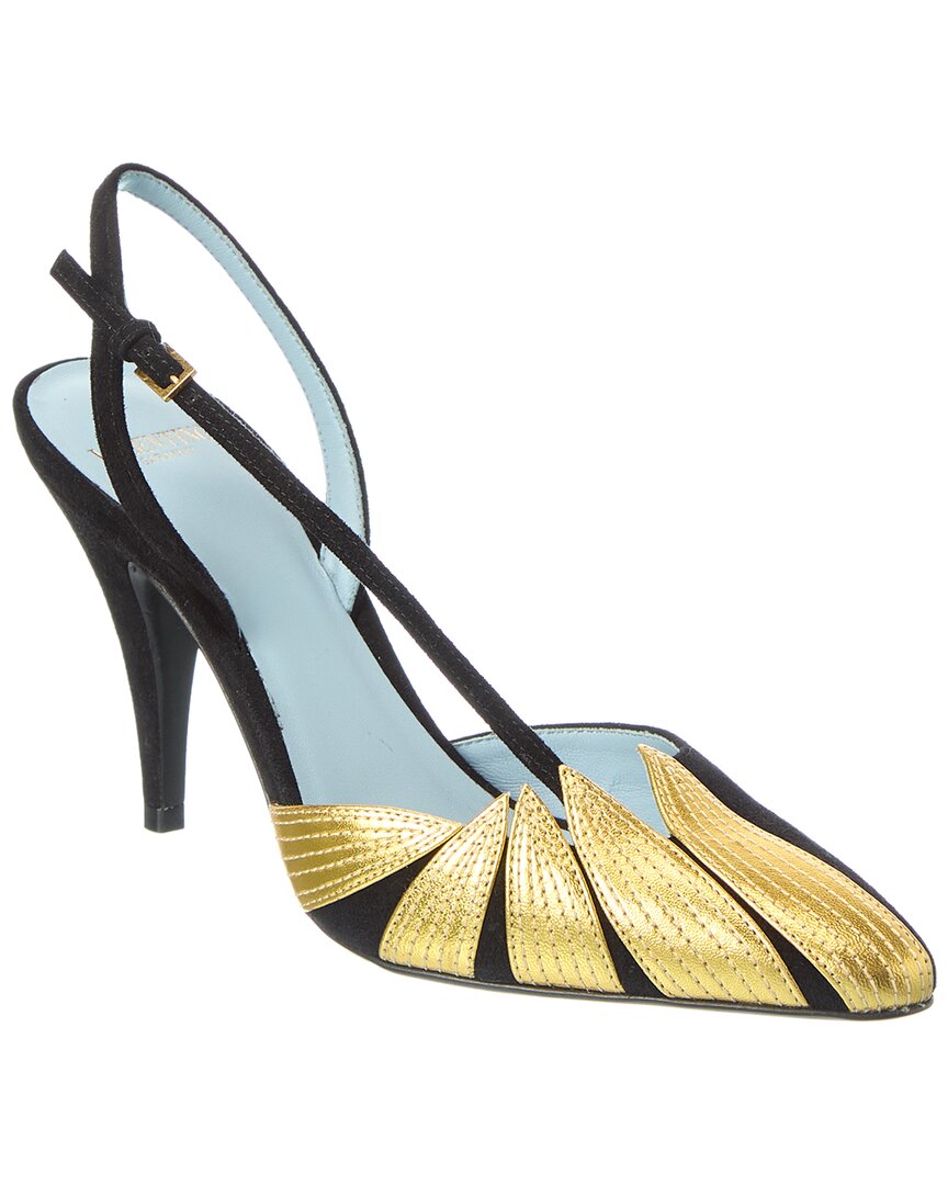 Valentino Garavani Valentino Foliefoliage 90 Leather & Suede Slingback Pump In Blue