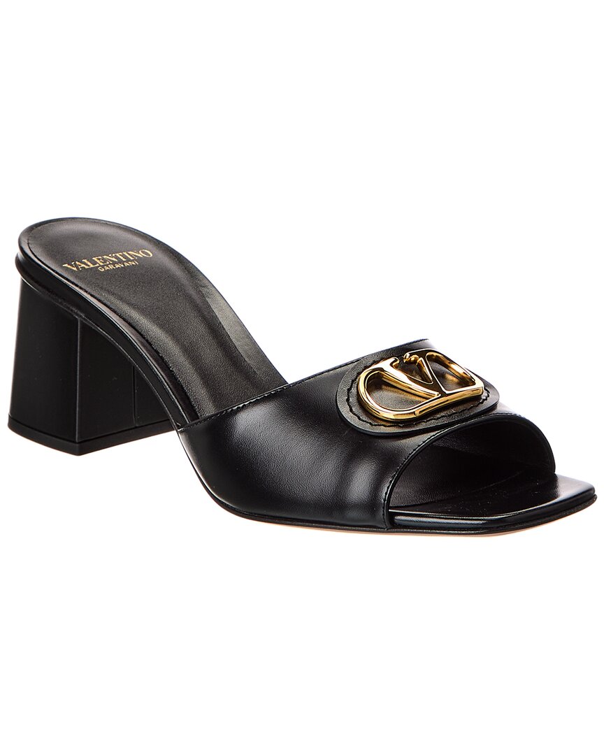 Valentino Garavani Vlogo Signature Slide Sandal In Calfskin 60mm Woman Black 41.5 In Multi