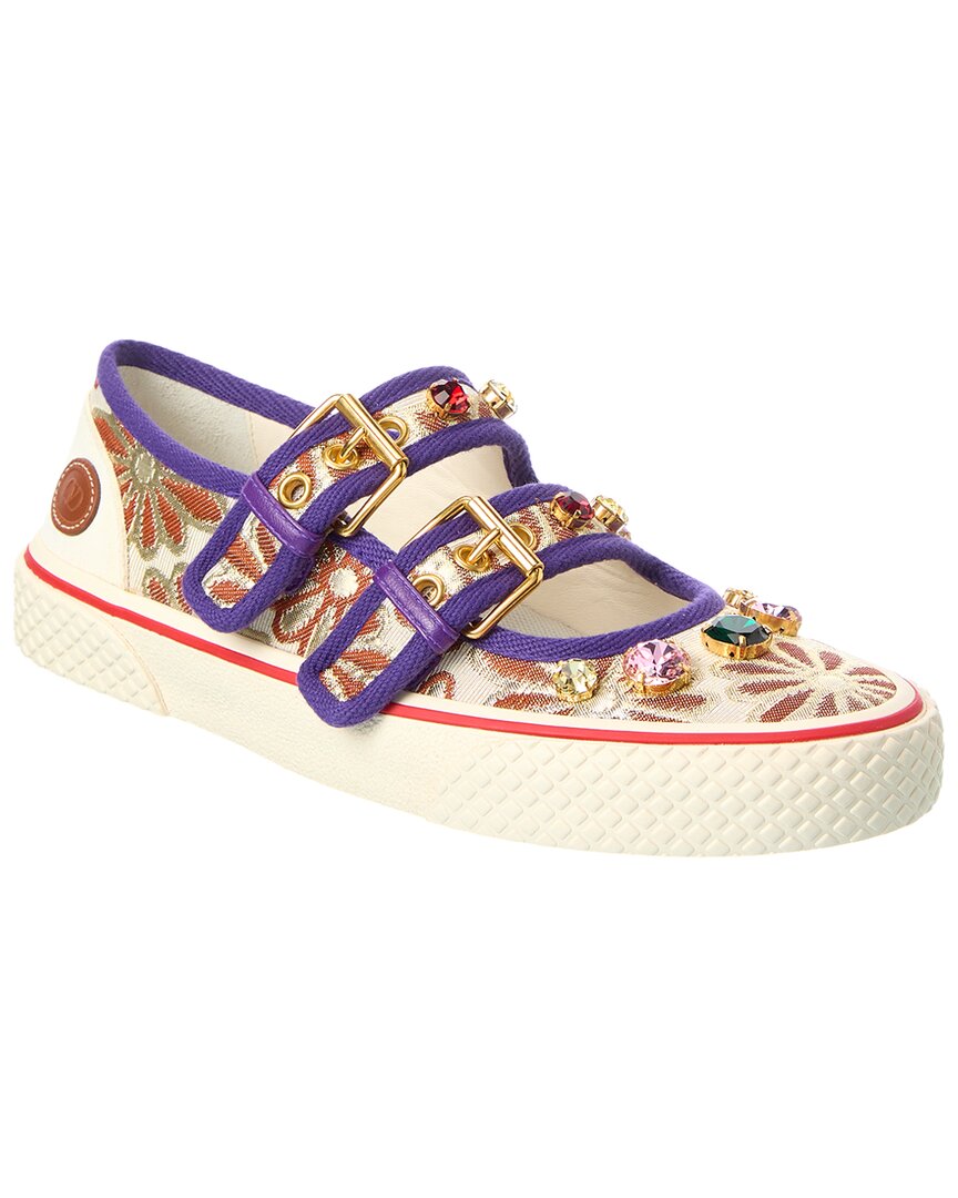 Valentino Dollyboard Jacquard & Leather Sneaker In Gold