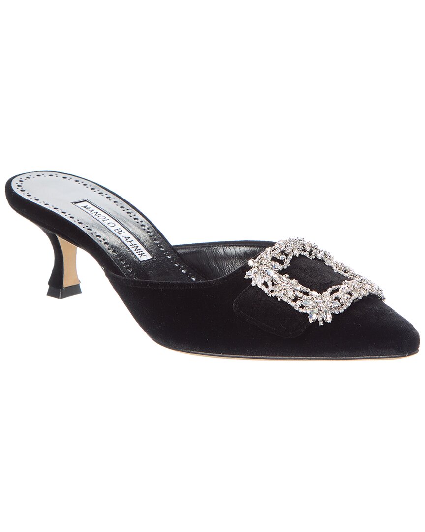 Manolo Blahnik Hangisimu 70 Black Satin Mules In Black
