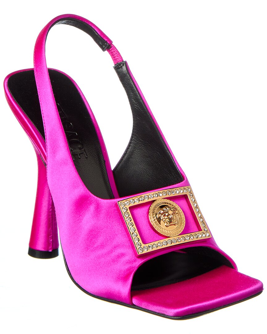 Shop Versace Medusa Plaque Satin Slingback Sandal In Pink