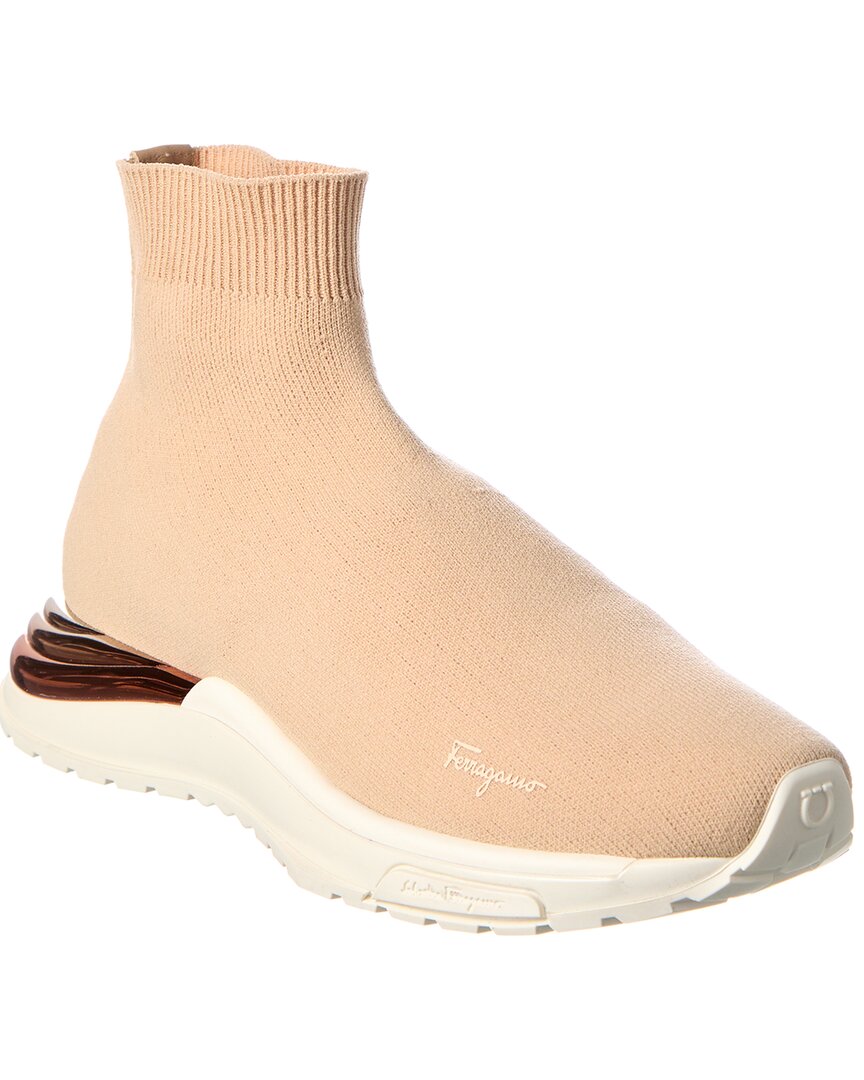 Shop Ferragamo Ninette Knit Sock Sneaker In Brown