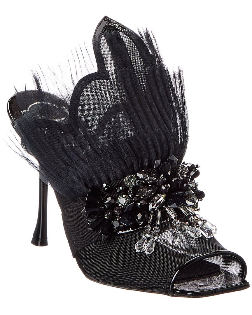 Roger Vivier Grande Mesh & Patent Sandal In Black