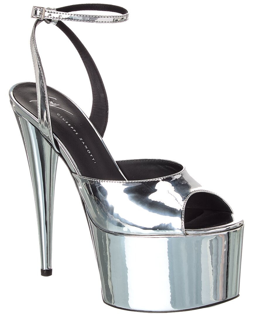 Giuseppe Zanotti Khalifa 90 Patent Platform Sandal In Silver