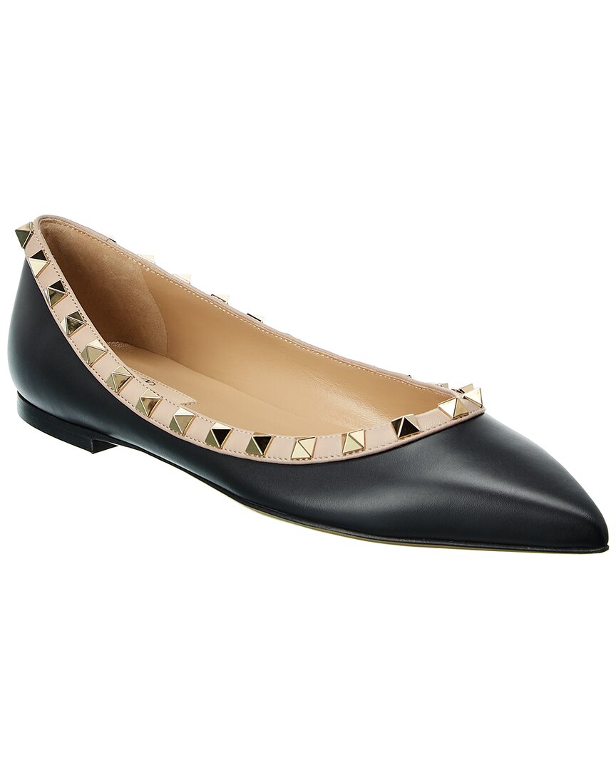 Valentino Rockstud Leather Flat In Black