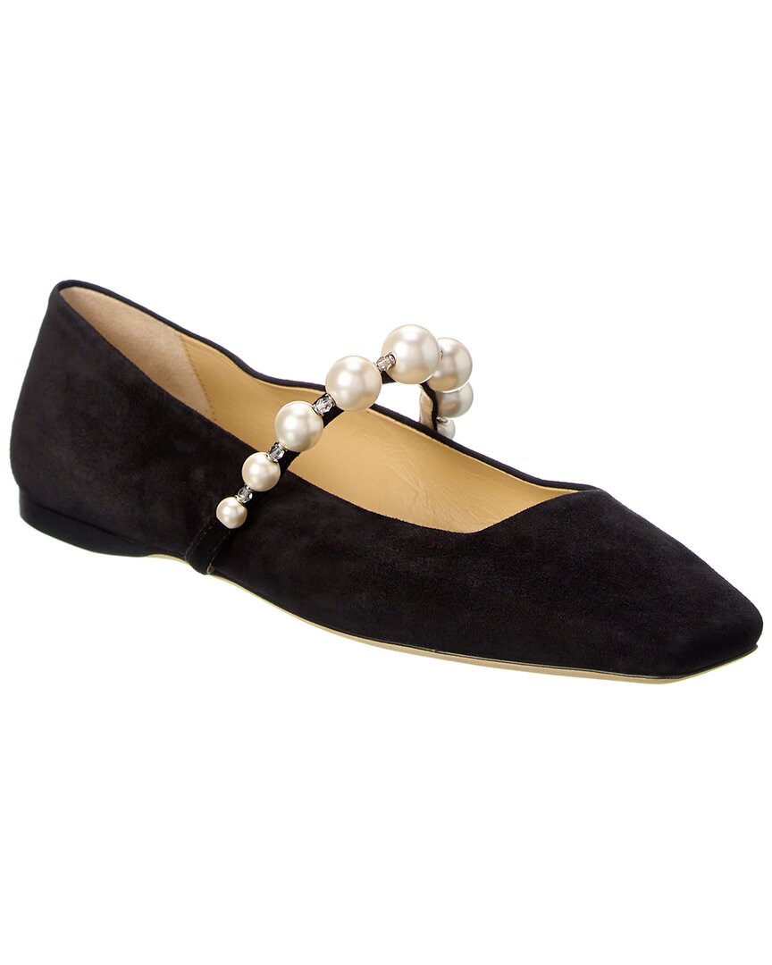 Shop Jimmy Choo Ade Suede Flat In Black