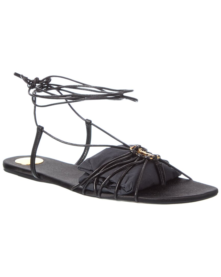 Saint Laurent Ankle Strap Babylone Flat Sandals In Black