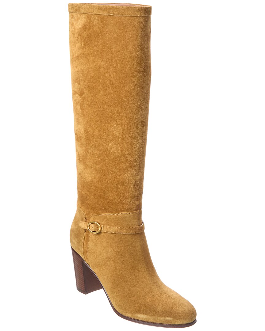 Valentino Gold/Brown Pattie 75 Suede Knee-High Boot
