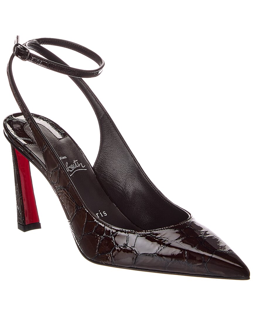 Christian Louboutin Condora Strap 85 Croc0embossed Patent Pump In Brown