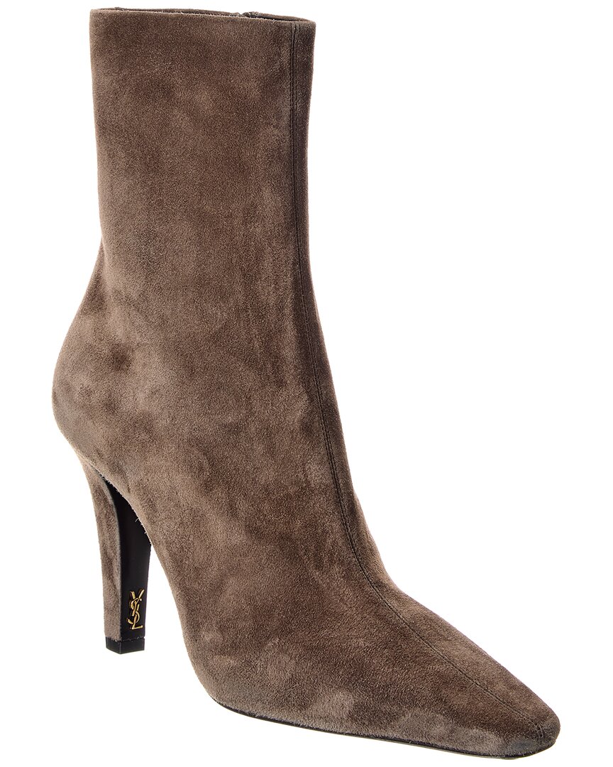 Saint Laurent Jill 95 Suede Bootie In Gray