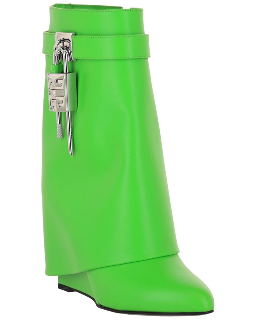 Givenchy Shark Lock Leather Bootie In Green