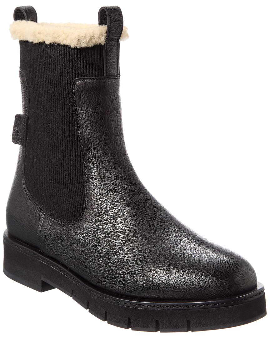 Ferragamo Rook F1 Leather & Shearling Boot In Black