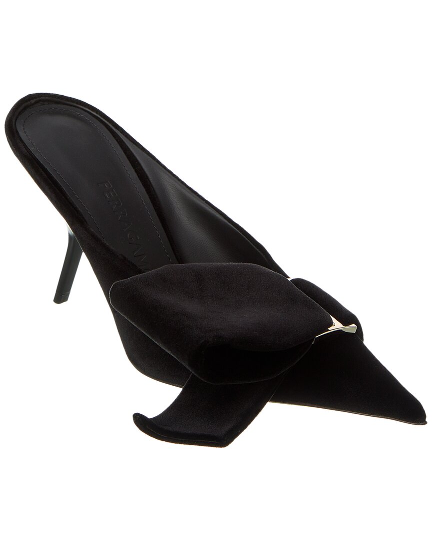 Ferragamo Asymmetric Bow Velvet Pump In Black