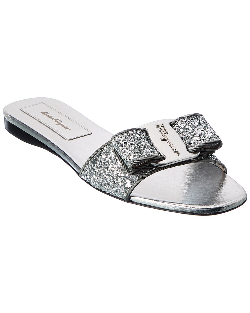Shop Ferragamo Vicky Leather Sandal In Silver