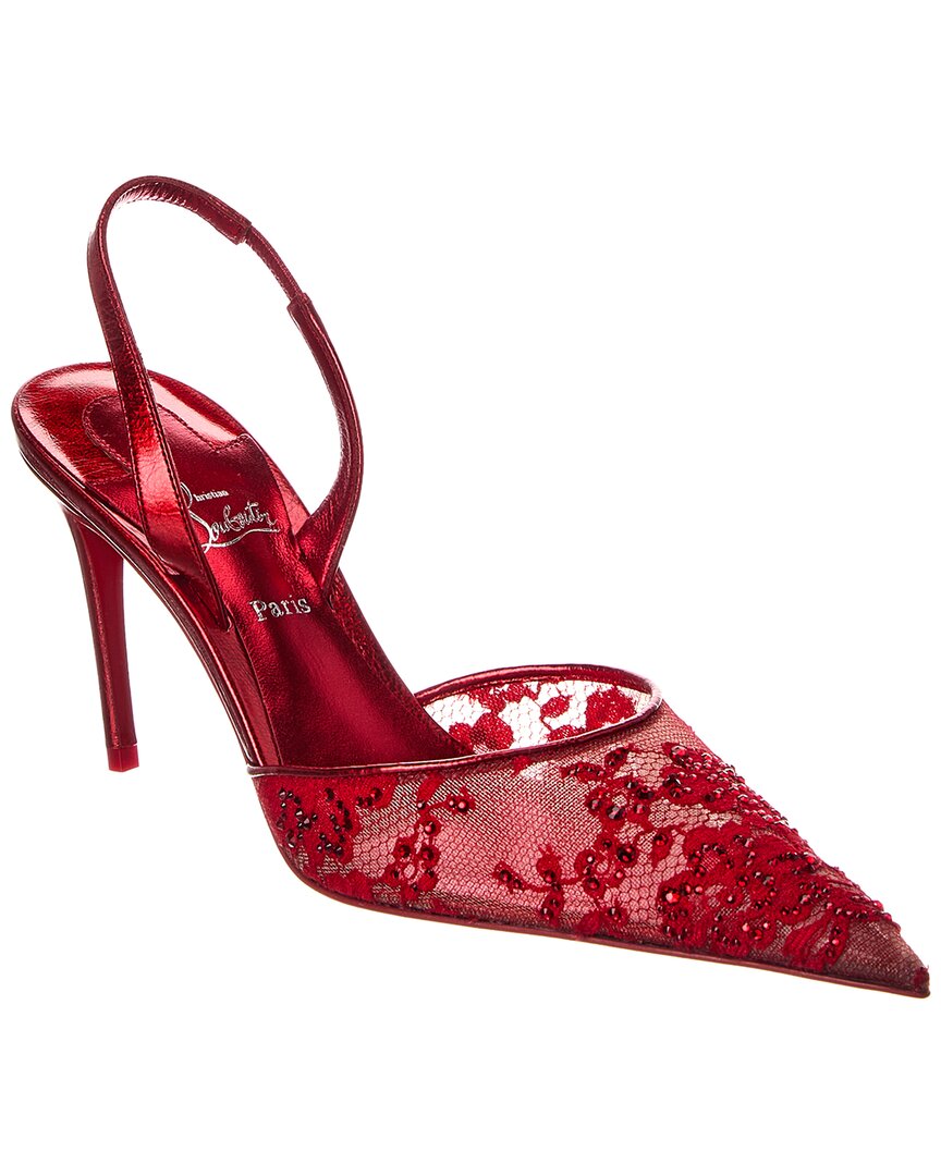 Christian Louboutin Kate Max O Sling 85 Lace & Leather Slingback Pump In Red