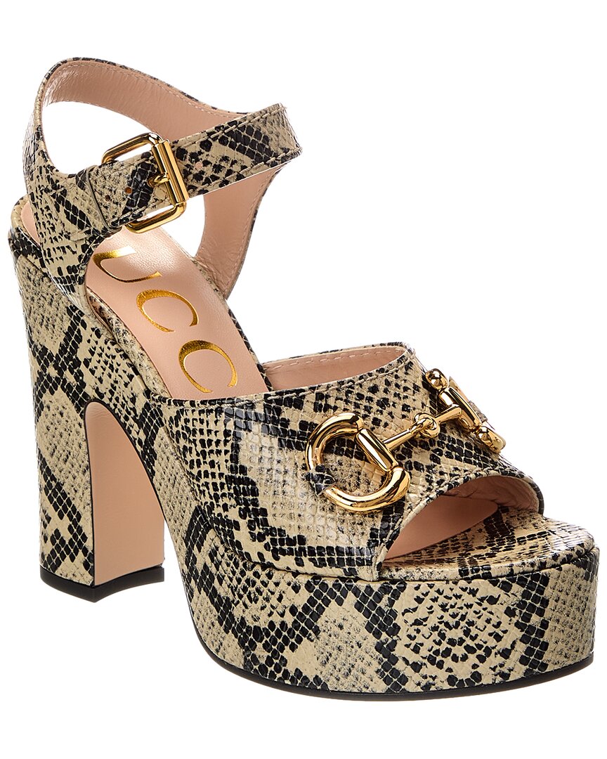 Gucci Horsebit Snake-embossed Leather Platform Sandal In Multi